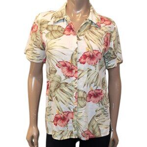 Vintage Lemon Grass Hawaiian Shirt Linen Cotton Short Sleeve Top Size Small